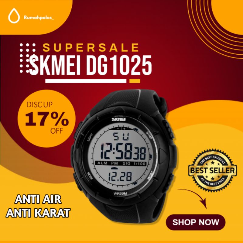 SKMEI DG1025 Jam Tangan Pria Digital Tali Rubber Anti Air  SmartWatch Sport Tahan Air Wanita Digital