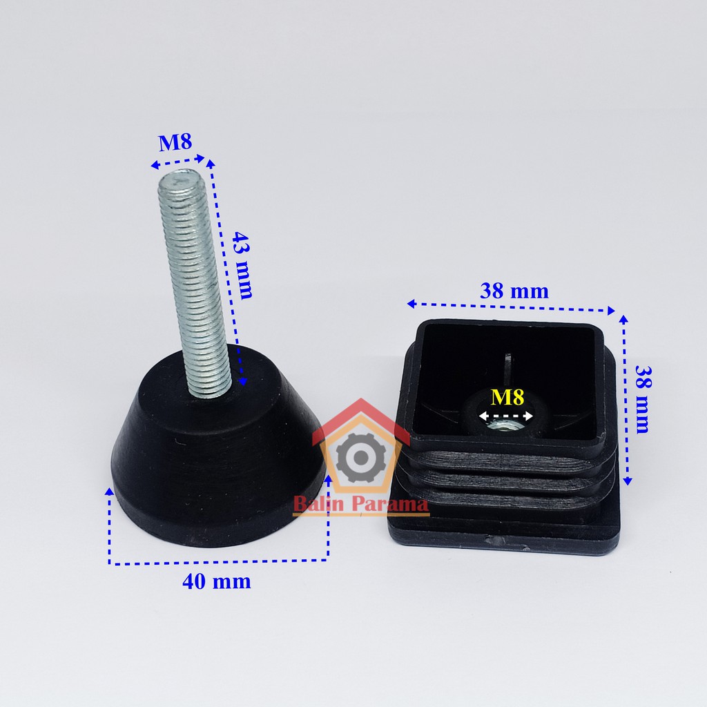 Adjuster Furniture Karet D40 Kotak Hollow Plastik 4x4 M8 Insert