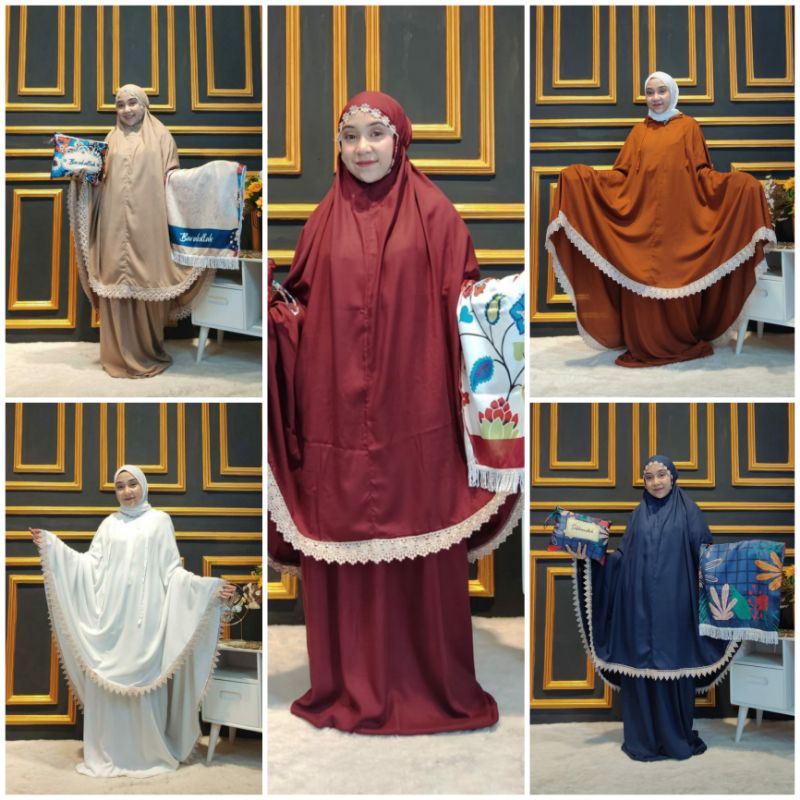 MUKENA KHADIJAH 2 IN ONE FREE POUCH CANTIK DAN SEJADAH TRAVELING