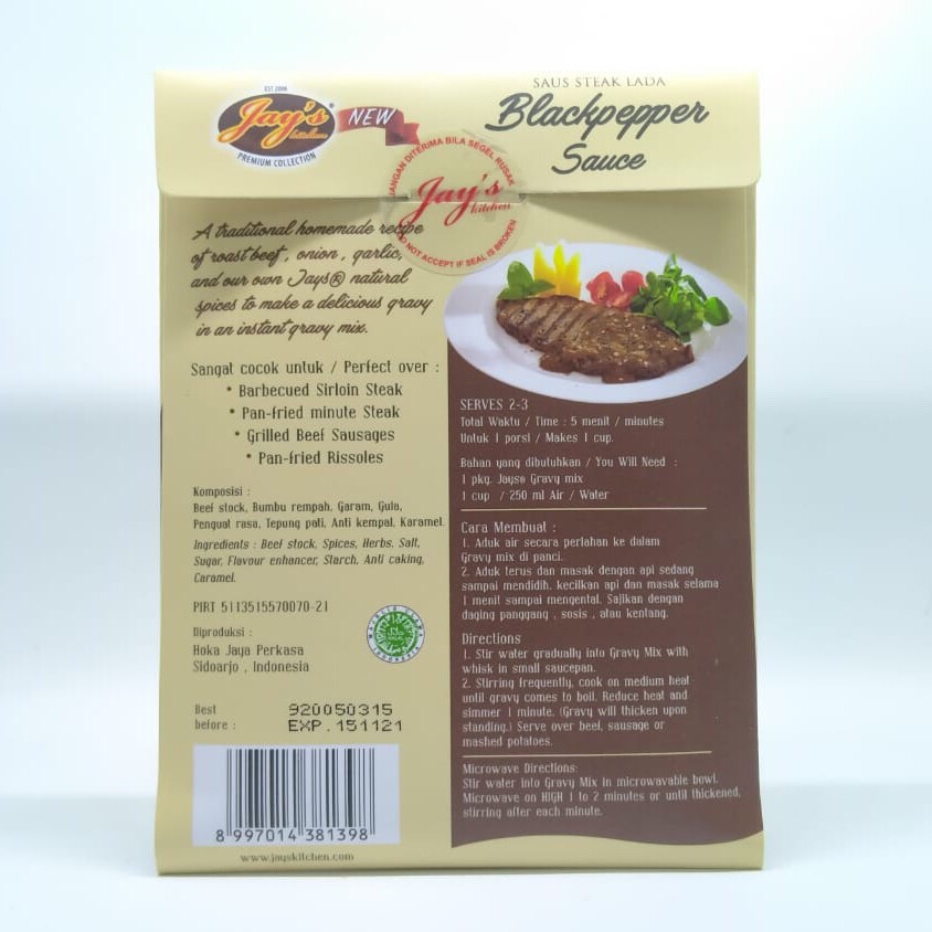 JAYS KITCHEN Blackpepper Steak Gravy Sauce 25g Saus Lada Hitam No MSG