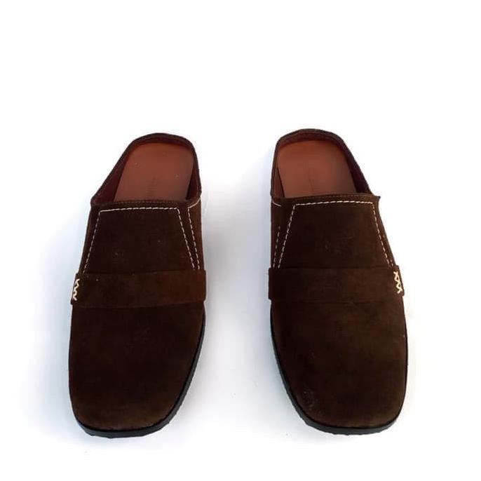 TERLARIS SANDAL SELOP SLOP TUTONG BUSTONG KULIT SAPI PRIA BIG SIZE UKURAN JUMBO - Hitam, 39