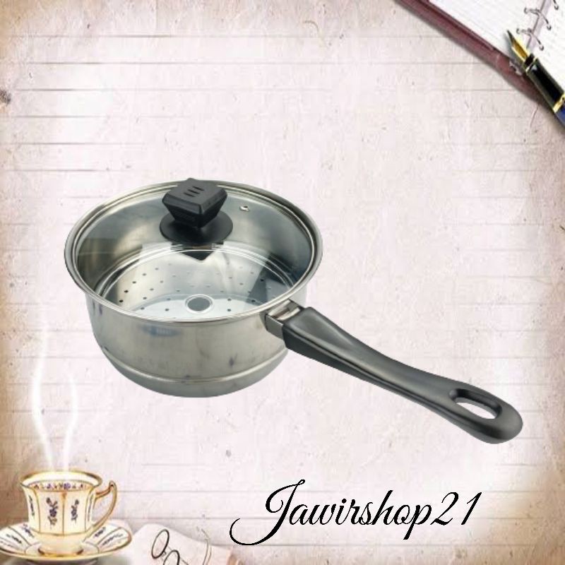 Panci gagang + steamer subron 20 cm / panci susu subron 18 cm / milk pot tutup kaca