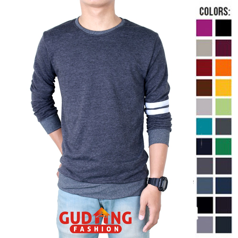 Kaos Panjang Pria Lengan Double Stripe - Banyak Pilihan Warna PAN (COMB)