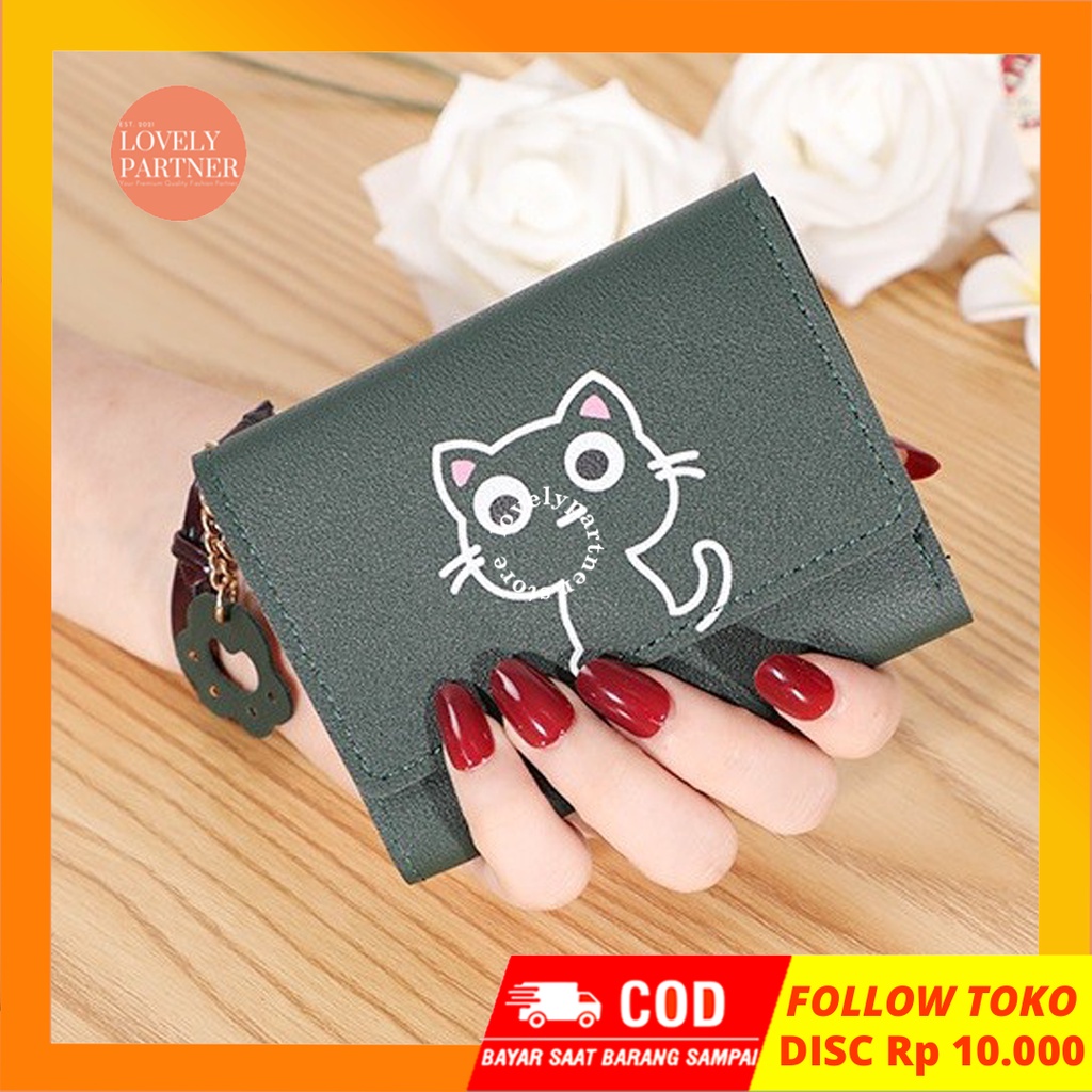 W15 Dompet Wanita Mini Happy Cat Perempuan Cewek Lucu Kantong Koin Kartu Uang Foto Cantik Women Wallet Kulit PU Leather Hitam Lipat Kecil Panjang  Sapi Korea Pria Cowok Laki Laki Cowo Import Premium Murah Tas Dompet Wanita Import Cewe Cantik Lipat