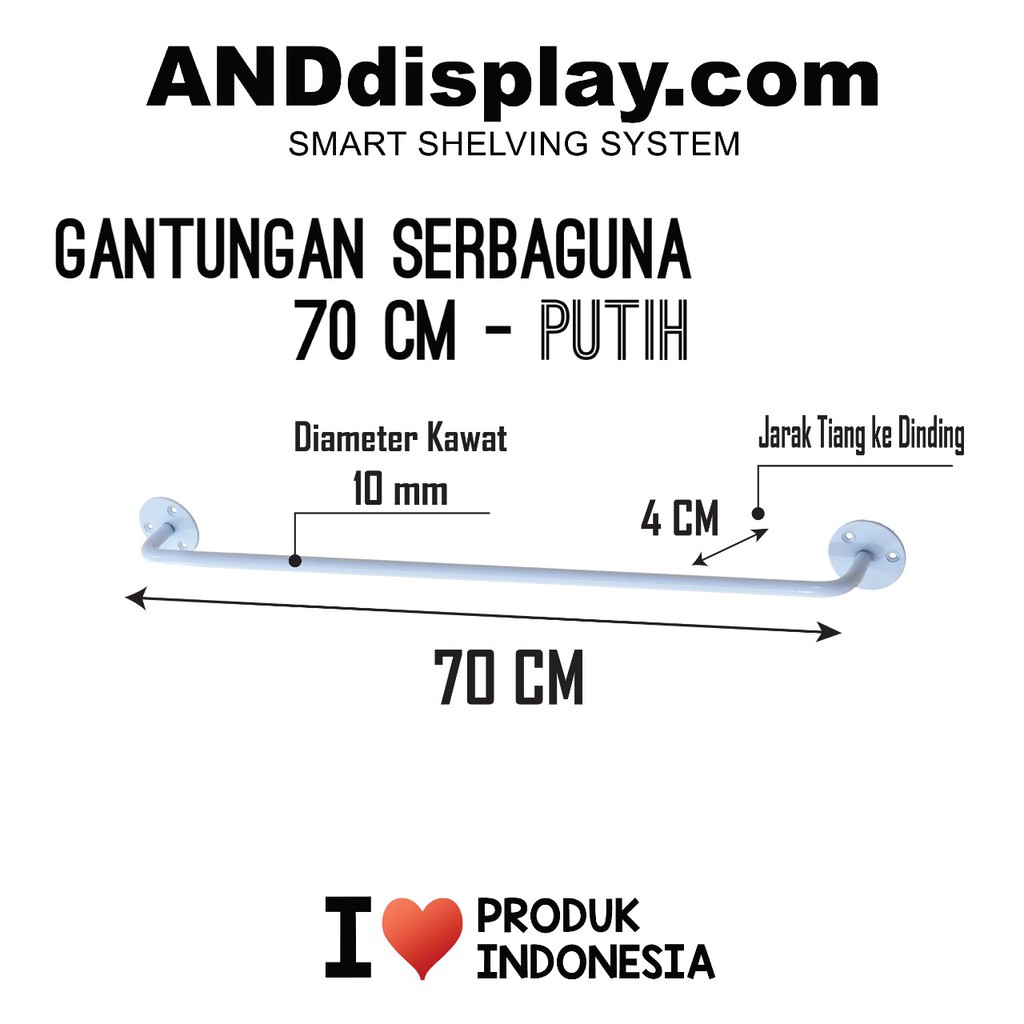 GANTUNGAN SERBAGUNA 70 CM PUTIH REL GANTUNGAN PIPA ALAT MASAK RAK DINDING GANTUNG PERALATAN DAPUR