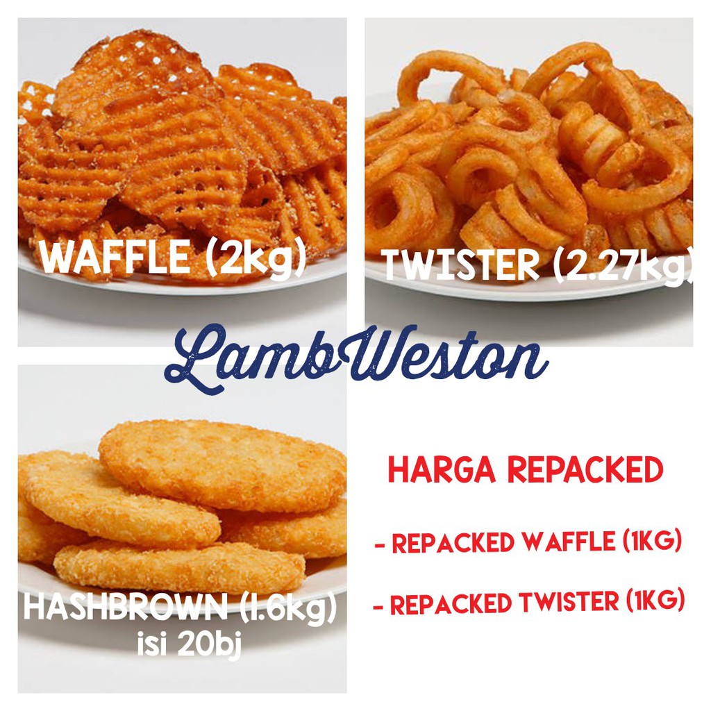 

Kentang Goreng / French Fries / Hashbrown / Twister / Waffle / Wedges Lamb Weston (1 KG)