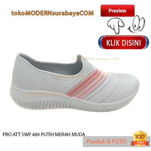 PRO ATT SWP 480 PUTIH MERAH MUDA Sepatu Wanita Sepatu Slip On Karet