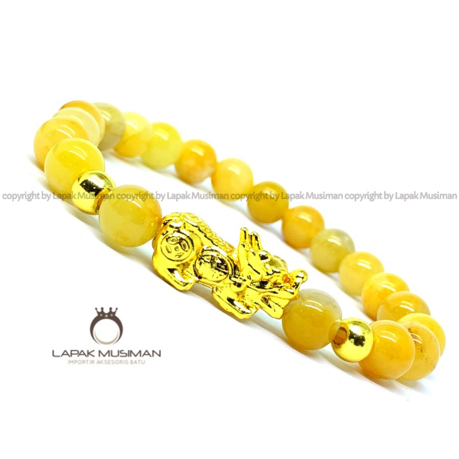 [Bayar di Tempat] Gelang Batu Yellow Calcite Pria Wanita Kombinasi Pixiu 8mm