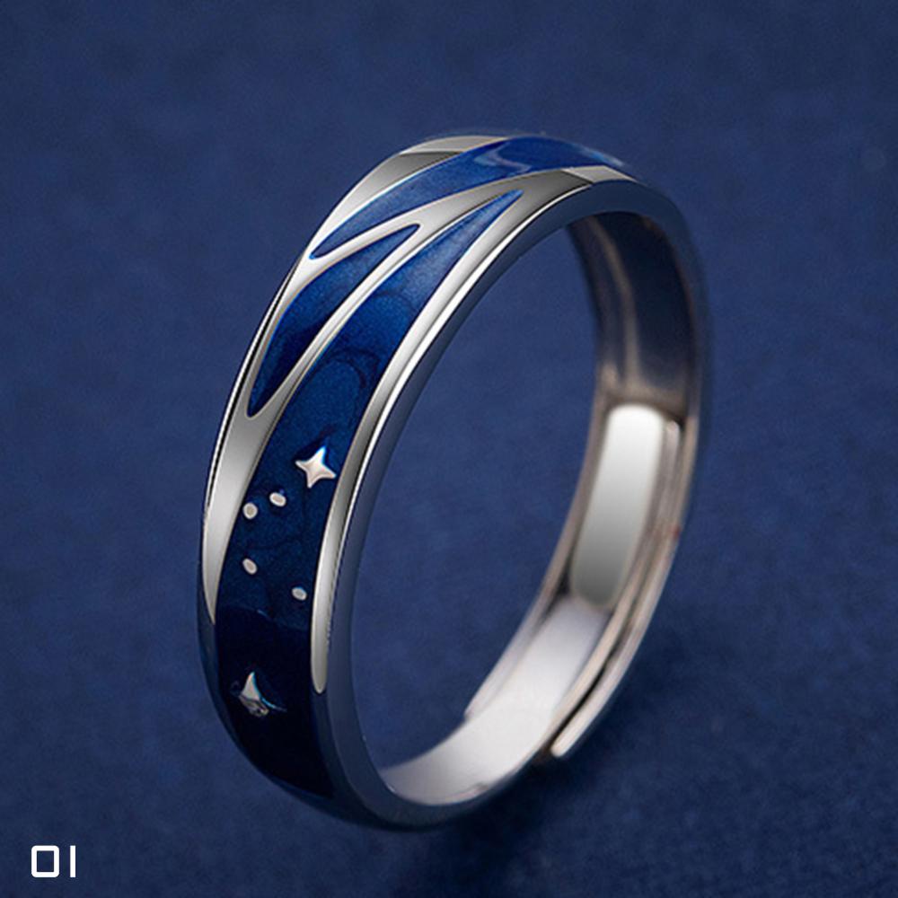 Timekey Cincin Adjustable Motif Langit Berbintang Biru Untuk Pasanganpriawanita A8K1