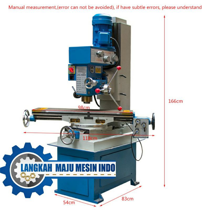 Mesin Milling Drilling Bor Frais Vertical Swivel Meja Berputar ZX50C