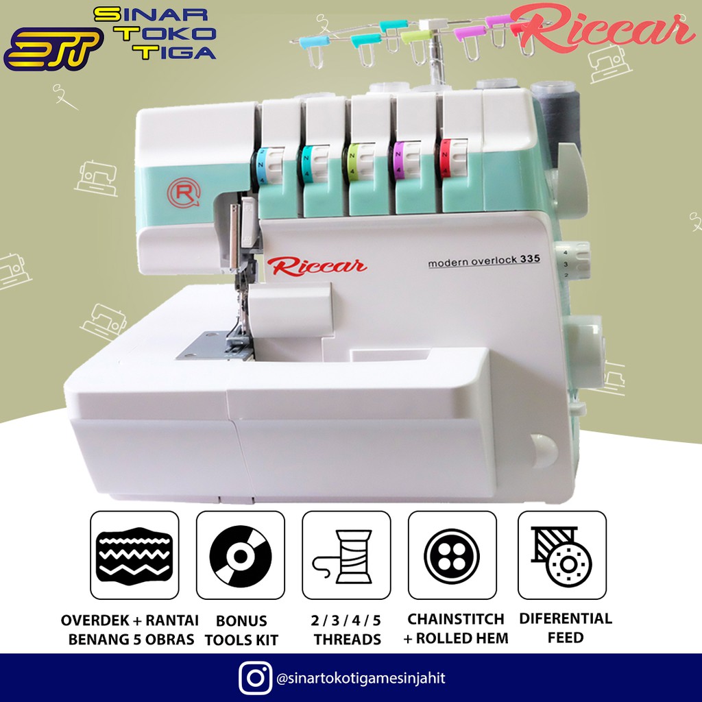 RICCAR 335 MESIN OVERDEK KAM + OBRAS BENANG 5 PORTABLE