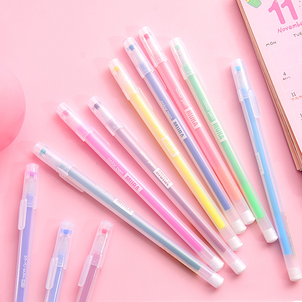 【TK】12colors Candy Color Gel Ink Pens Set Colorful Gel Pen 0.5mm Student Color Journal Pen Writing Supplies School Stationery Cute Ink Pen