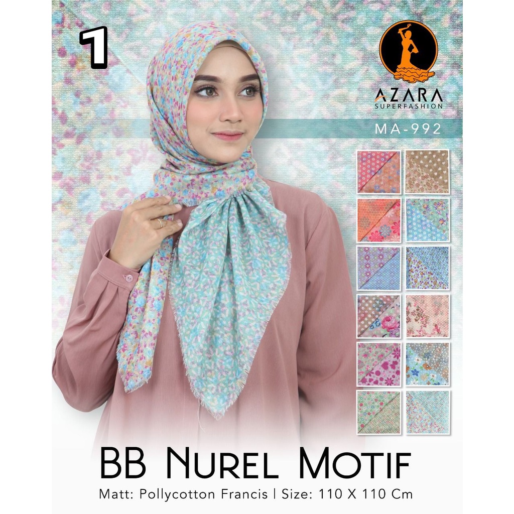 10 PCS MIX SEGI EMPAT BB NUREL MOTIF LASER CUT LC BY AZARA HIJAB JILBAB SQUARE +- 110 X110 POLLYCOTT
