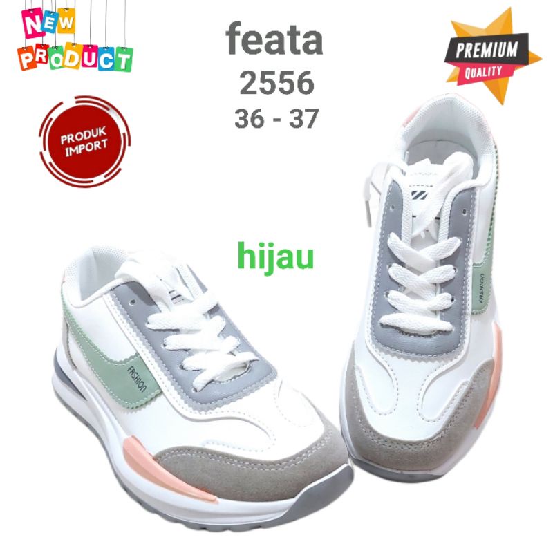 sepatu sneakers import wanita FEATA 2556 hijau 36 - 40