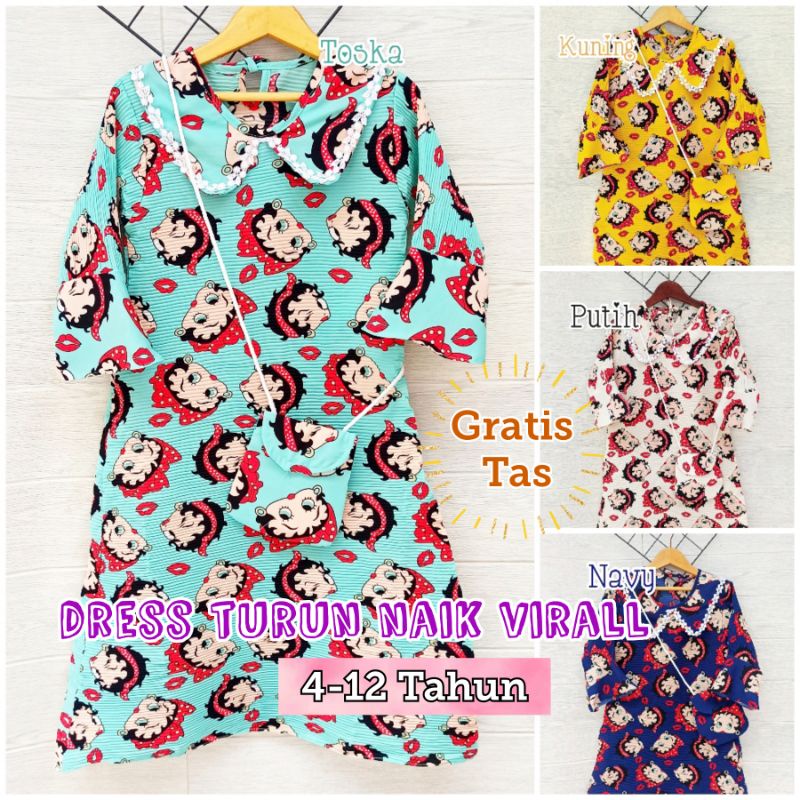 DRESS ANAK BAJU TURUN NAIK LAGI VIRALL 4-12 TAHUN GRATIS TAS / BAJU DRESS TURUN NAIK ANAK VIRAL / BAJU DRESS NAIK TURUN