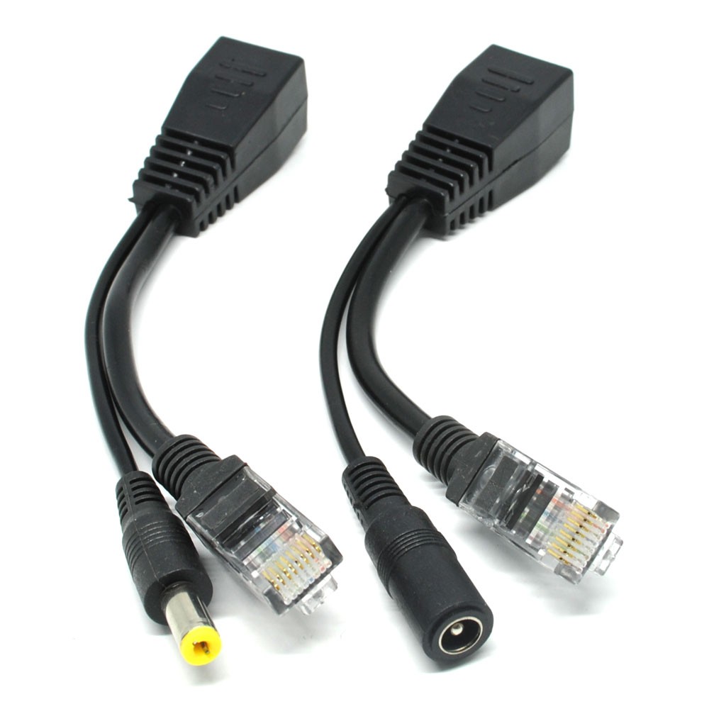 Passive PoE Power Over Ethernet Cable with Male &amp; Female Power Plug - D1350 - Black