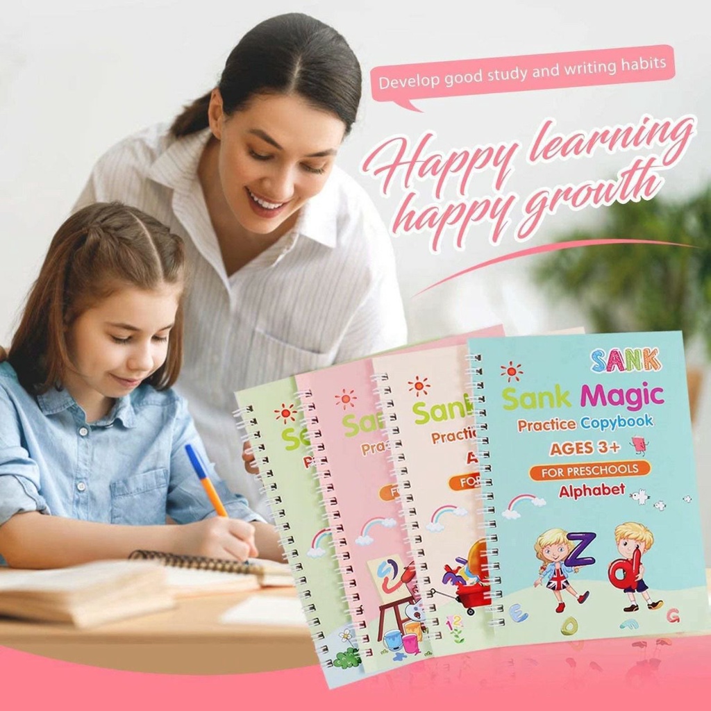 

Buku Edukasi Anak / SANK BOOK MAGIC BOOK 4in 1 gratis refill pen/ Buku Latihan Menulis TK dan paud Preschool | Buku 3D