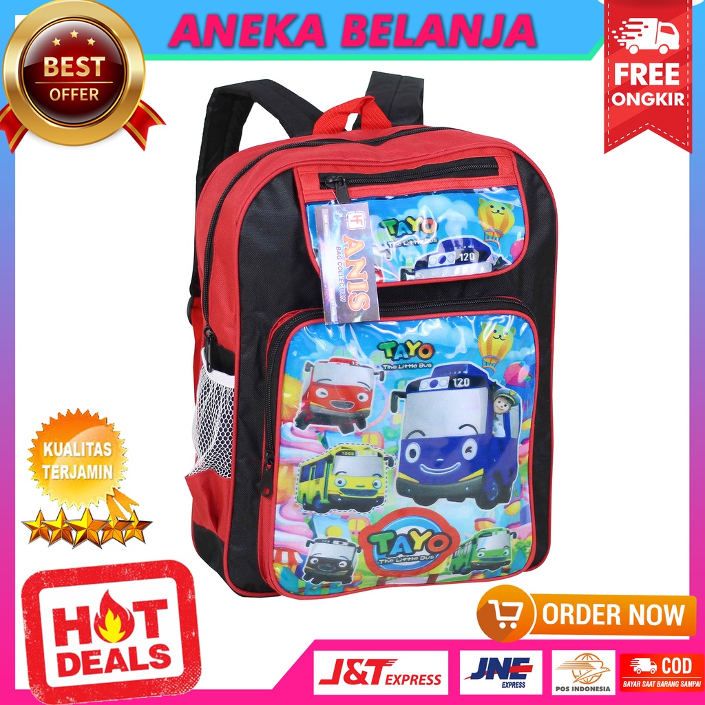 Tas Gendong Anak Laki Laki Keplek Little Bus Merah Ransel Karakter Fashion Kids Boy Keren Trendy Kece Awet