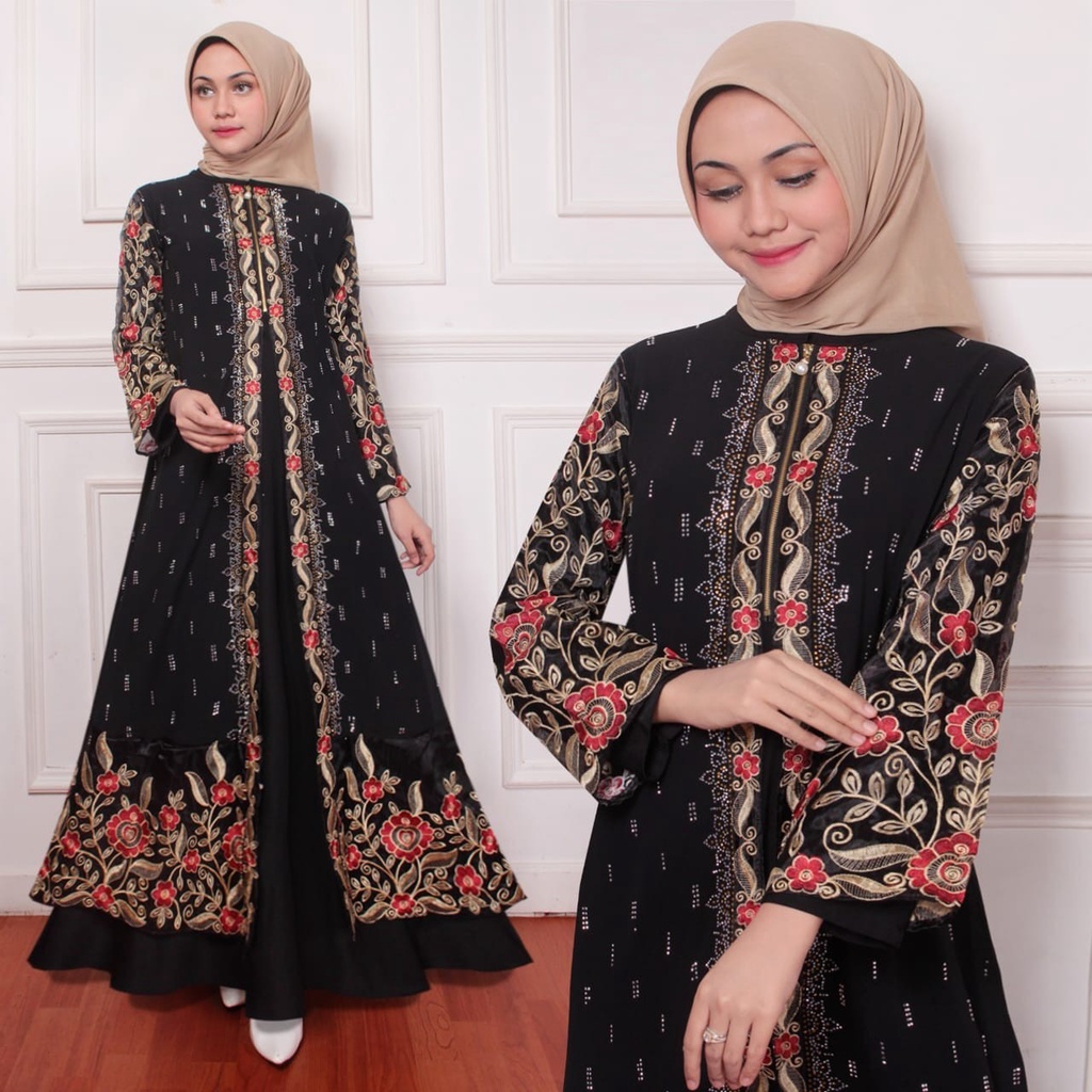 GAMIS ABAYA HITAM SET ROMPI QUALITY PREMIUM // GAMIS PESTA KONDANGAN MEWAH DAN ELEGAN // GAMIS WANIT
