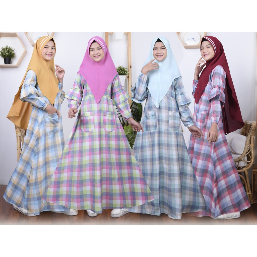 Gamis Syari Anak Perempuan Motif Kotak Kotak Warna Usia 8 Sd 13 Tahun Shopee Indonesia