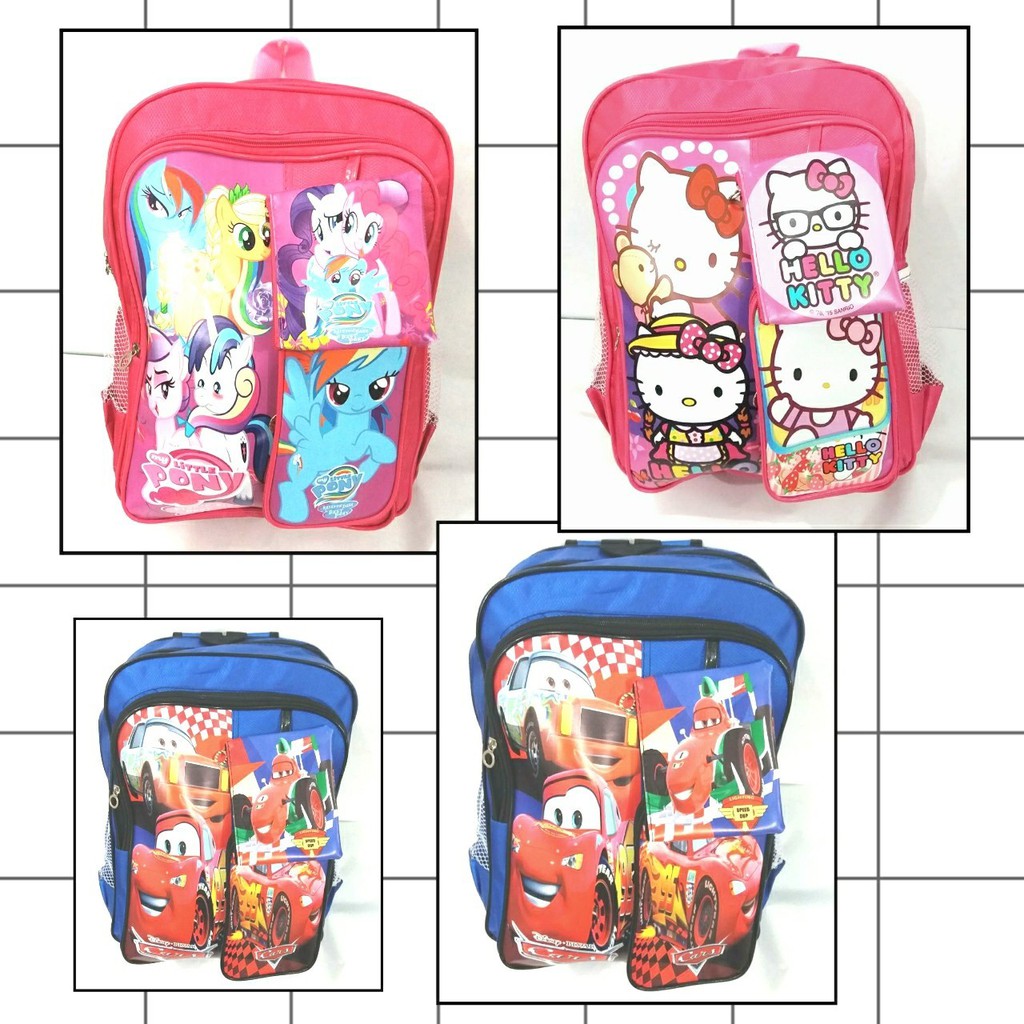 Tas ransel anak sekolah besar dompet tdm hello kitty pony cars