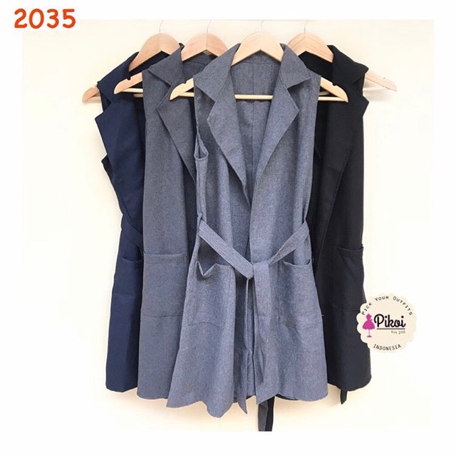 Vest panjang / vest korea / outer panjang / outer vest kimono hitam / outer kantor wanita murah 2035