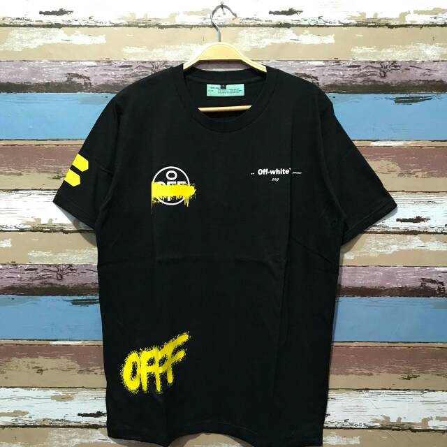 KAOS TSHIRT - OFFWHITE STRIPE yellow PREMIUM quality