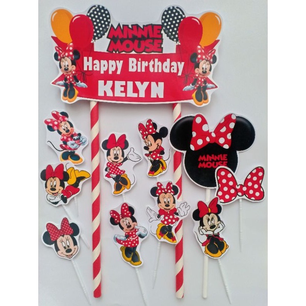 TOPPER CAKE - HIASAN KUE ULANG TAHUN GAMBAR MINNIE MOUSE - MINI MOUSE BISA CUSTOM NAMA