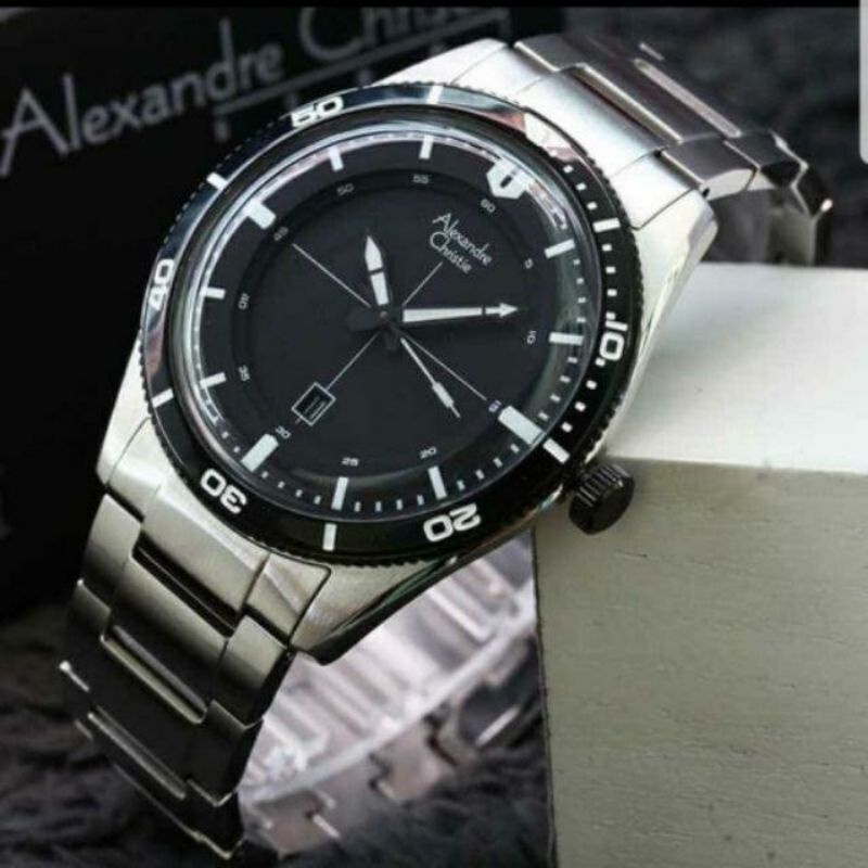 jam tangan alexandre christie 6459 pria rantai full stainlee kaca cembung