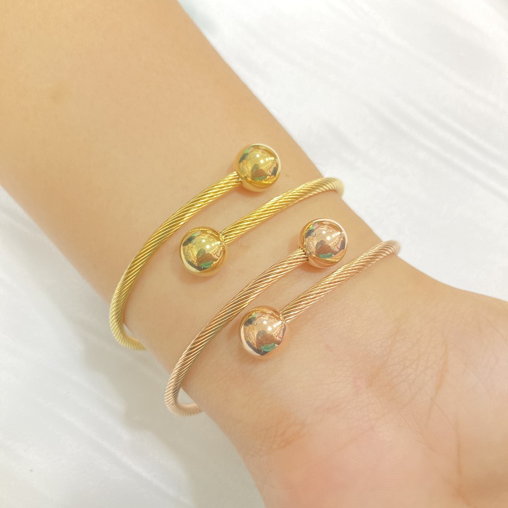 Gelang Bangle Pentol Titanium Anti Karat Perhiasan Wanita Korea