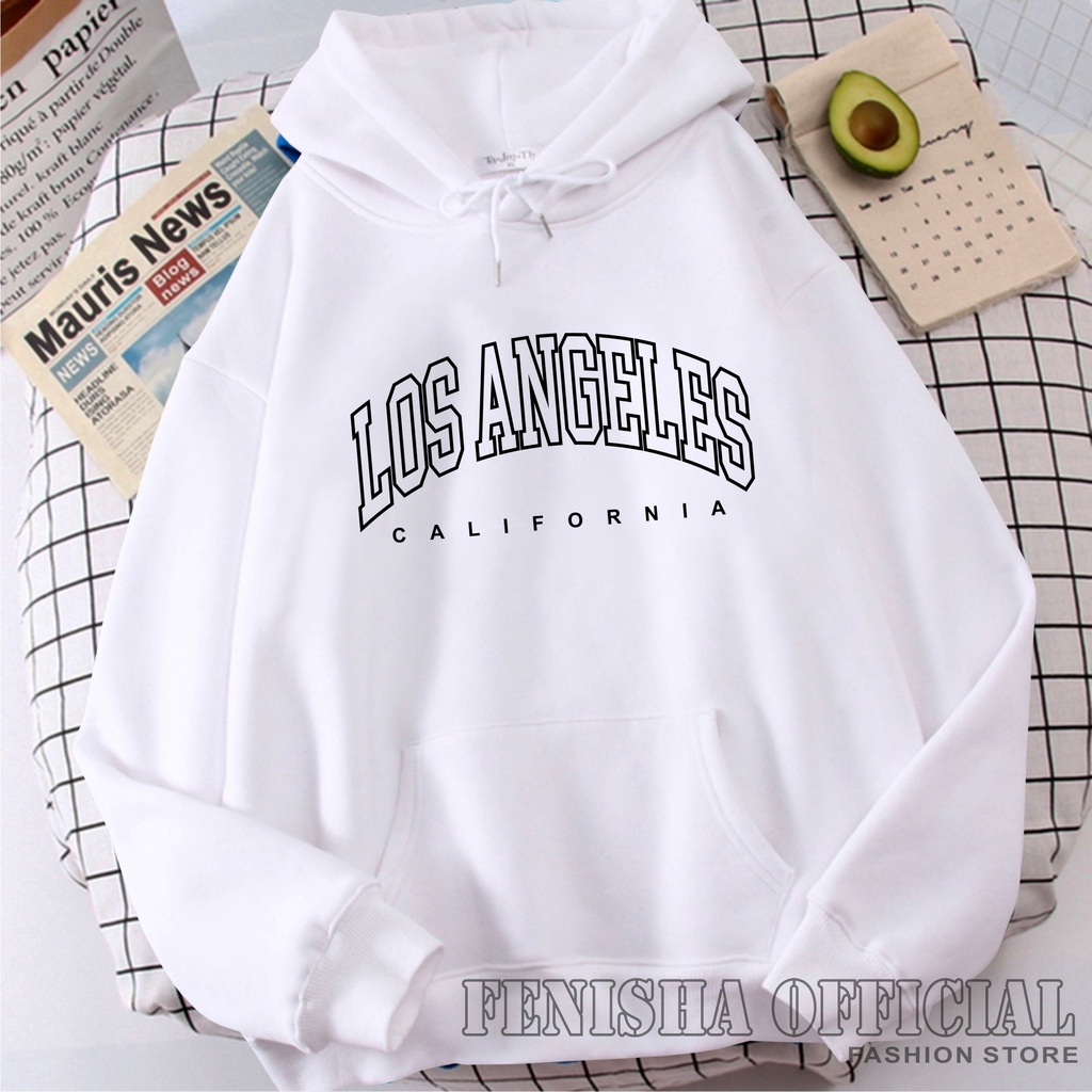 FenishaStore Sweater Hoodie Wanita LOS ANGELES KANTON DEPAN Size M-L-XL-XXL Bisa Bayar Ditempat COD