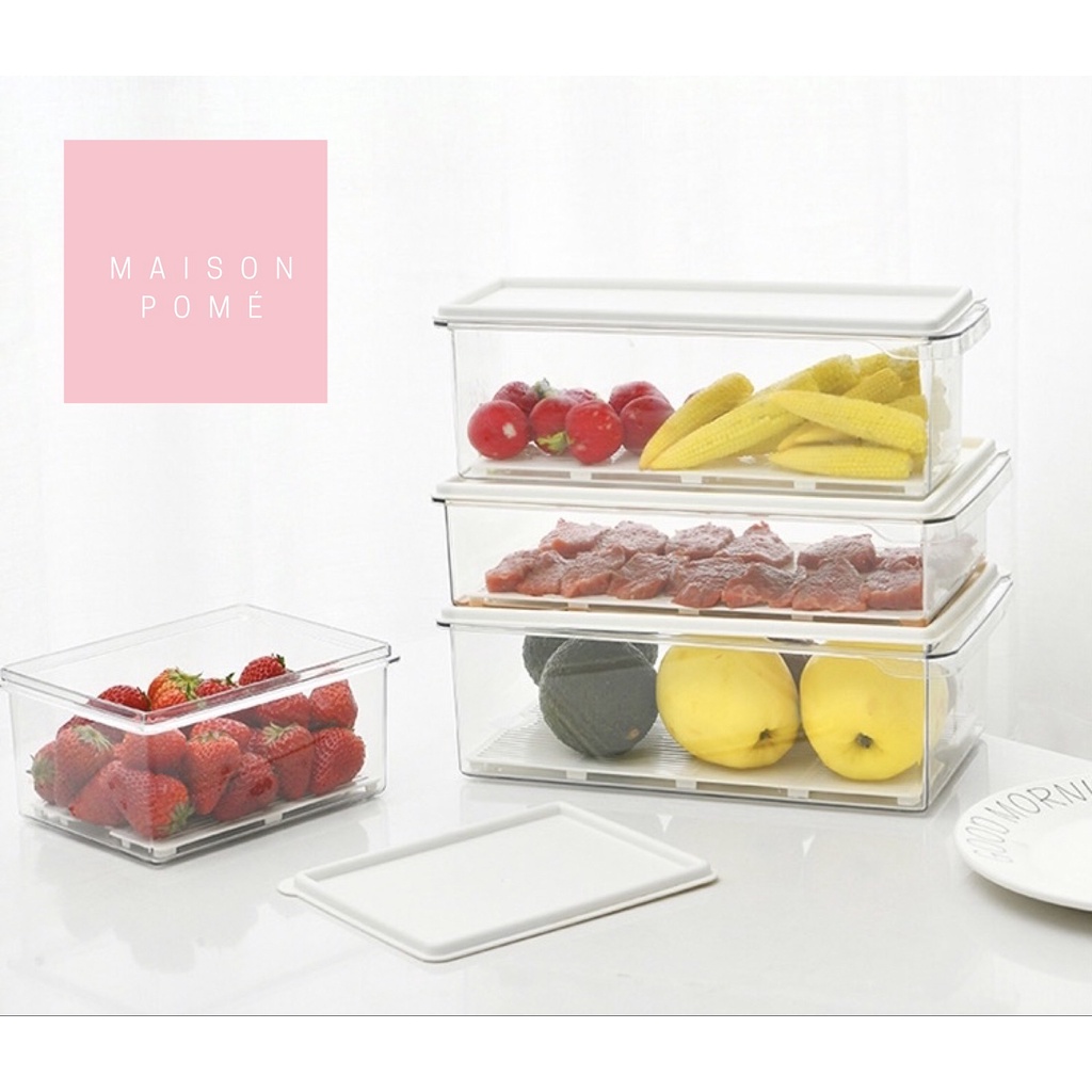 KAI Kotak Penyimpanan Makanan Organizer Food Storage Kulkas Freezer Sayur Buah Daging Dengan Saringan Strainer Drainer