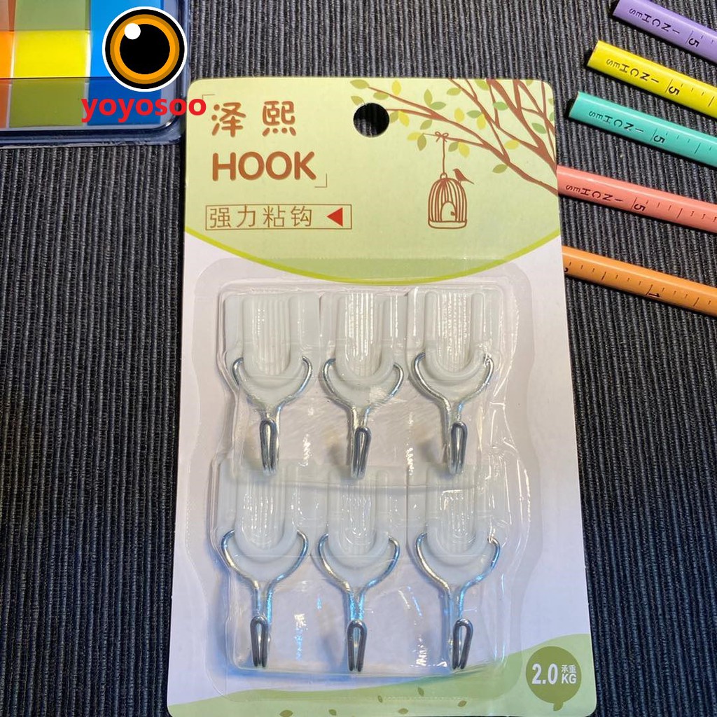 Isi 6 pcs Gantungan Hook Kail Barang Baju Tempel Dinding-yoyosoo