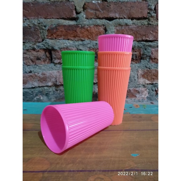 3 pcs gelas plastik motif bambu/gelas victory murah