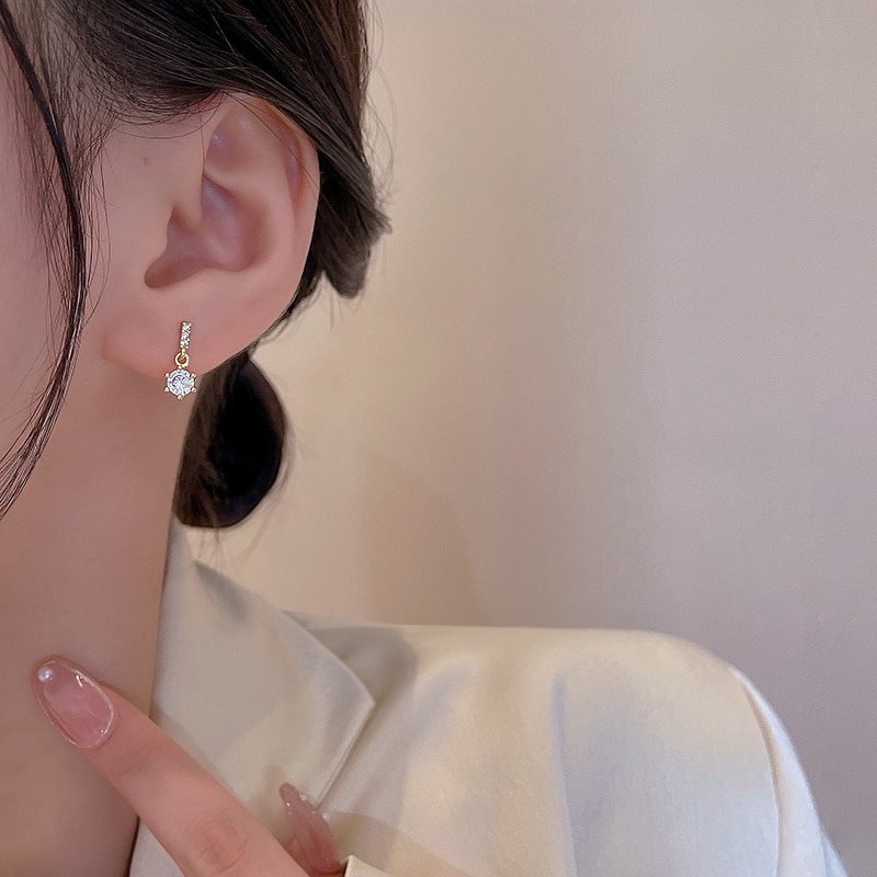 Anting Tusuk Sterling silver 925 Desain Simple Lucu Hias Kristal Zircon Untuk Wanita