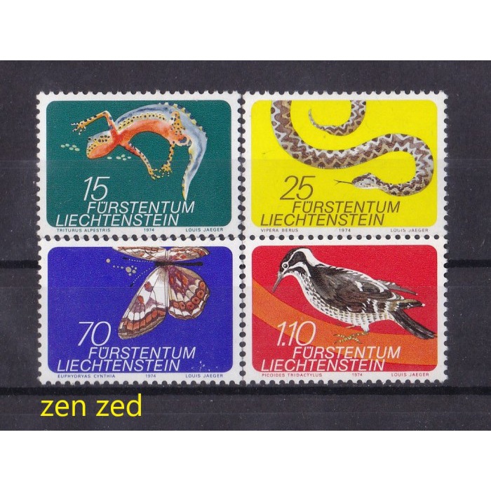 

0362 Perangko Liechtenstein 1974 Fauna Animals 4v Mnh