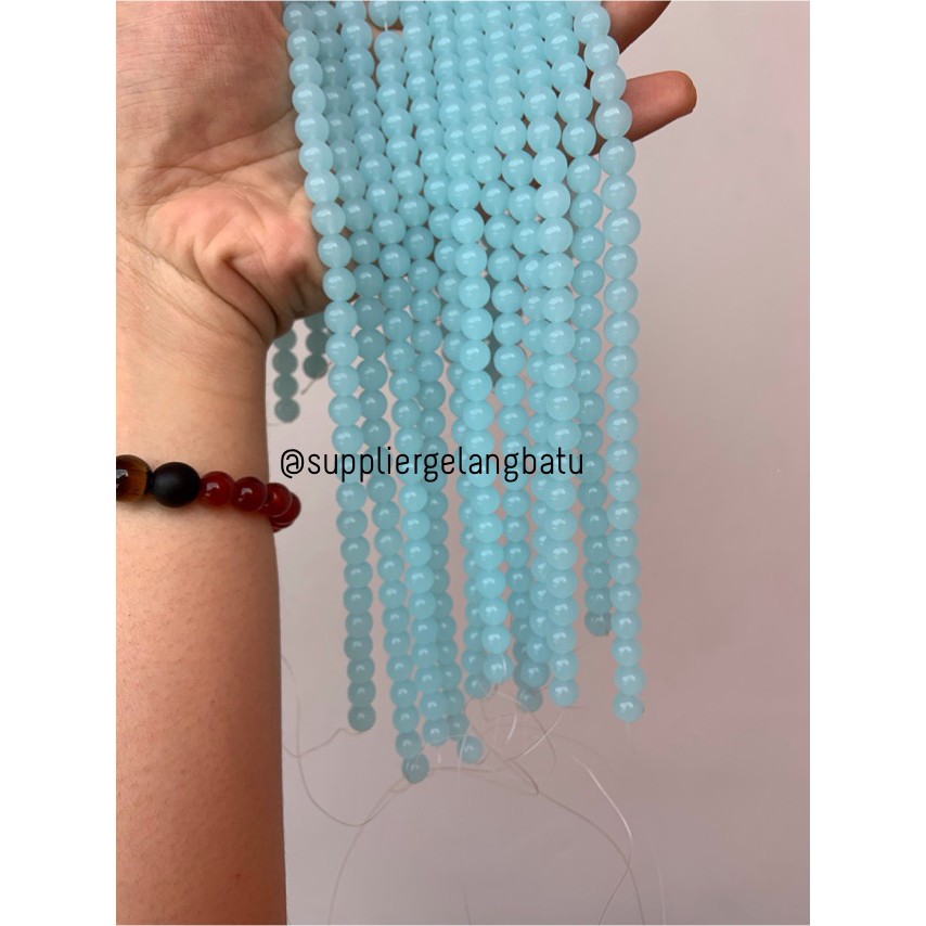 Bahan kalung Gelang clear blue cat eye TANPA JARONG 8mm mata kucing