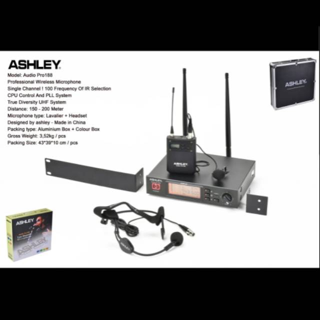 Mic Wireless Ashley Audio Pro188 Free Koper ( clip on+headset)original garansi