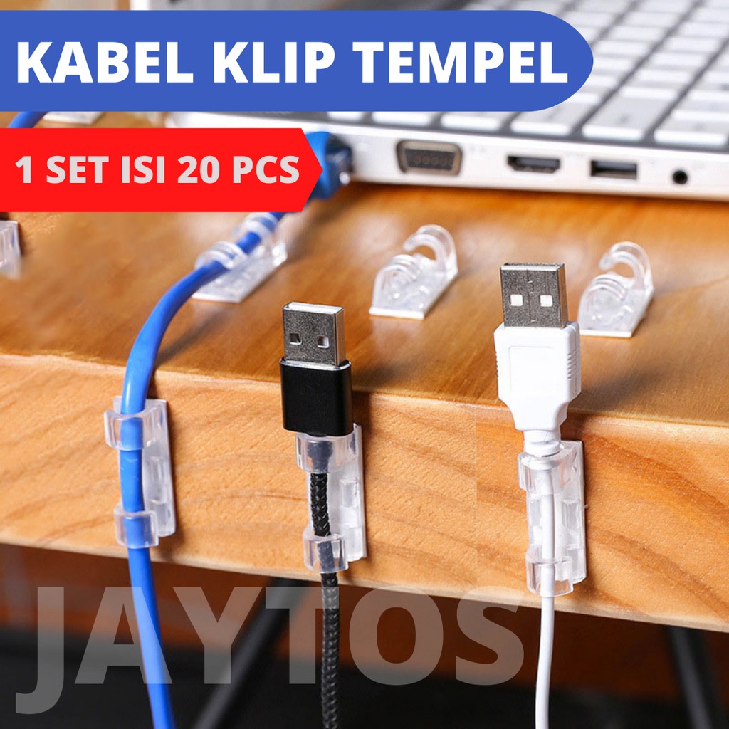 SALE 20Pcs Cable Clip Organizer Klip Penjepit Untuk Merapikan Kabel Kecil Free Double Tape lem nya
