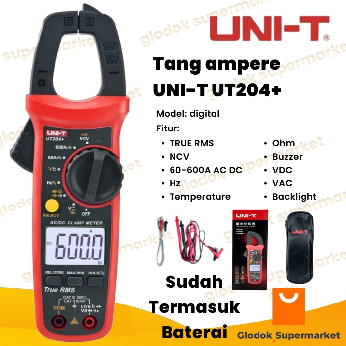 Tang Ampere UNI-T UT204+ AC DC Clamp Meter NCV True RMS UT 204+