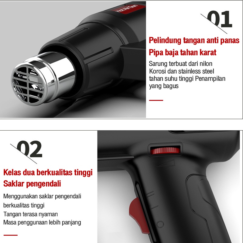 Reaim 220V Heat Gun Air Hot Gun H&amp;L Pro Senapan Panas Pistol Angin Panas