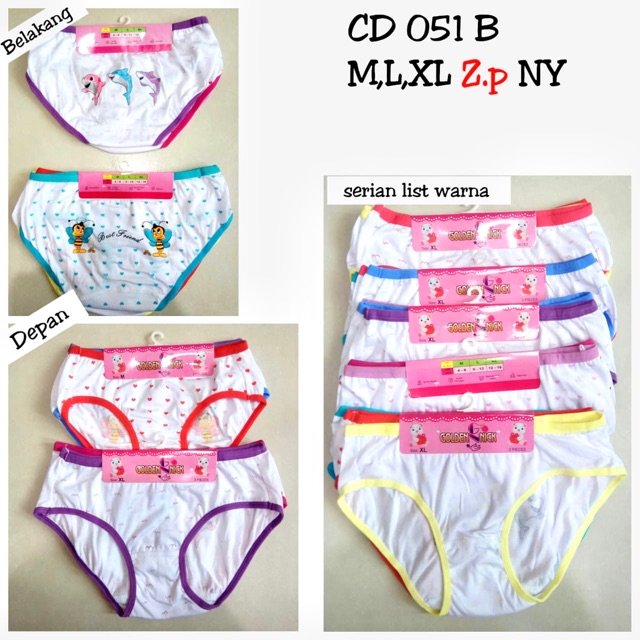 CD anak cewek | Celana Dalam Anak Perempuan GoldenNick CD-051B isi 3 bahan katun