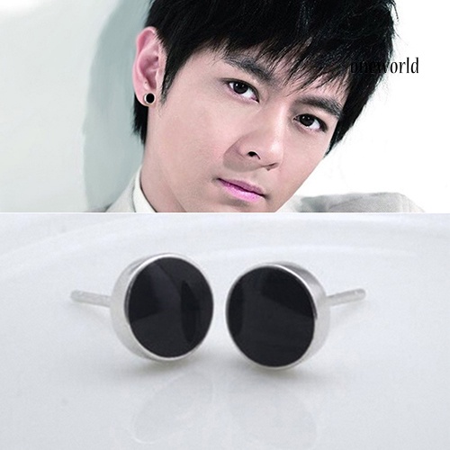 OW@ Men's Women's 925 Sterling Silver Black Vinyl Earrings Ear Studs Jewelry Charm