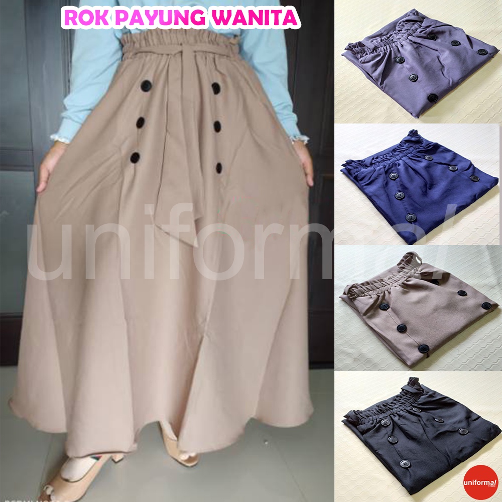 Rok Panjang Payung Polos Wanita / Rok Cewek JUMBO Bahan Moscrape Katun Premium / Rok Kain Muslim Perempuan Kancing Depan/ Bawahan Muslimah Model Mayung /  Pinggang / ROK Polos ROK PANJANG PAYUNG JUMBO WANITA BAHAN MOSCRAPE BAWAHAN WANITA MUSLIM ROK KAIN