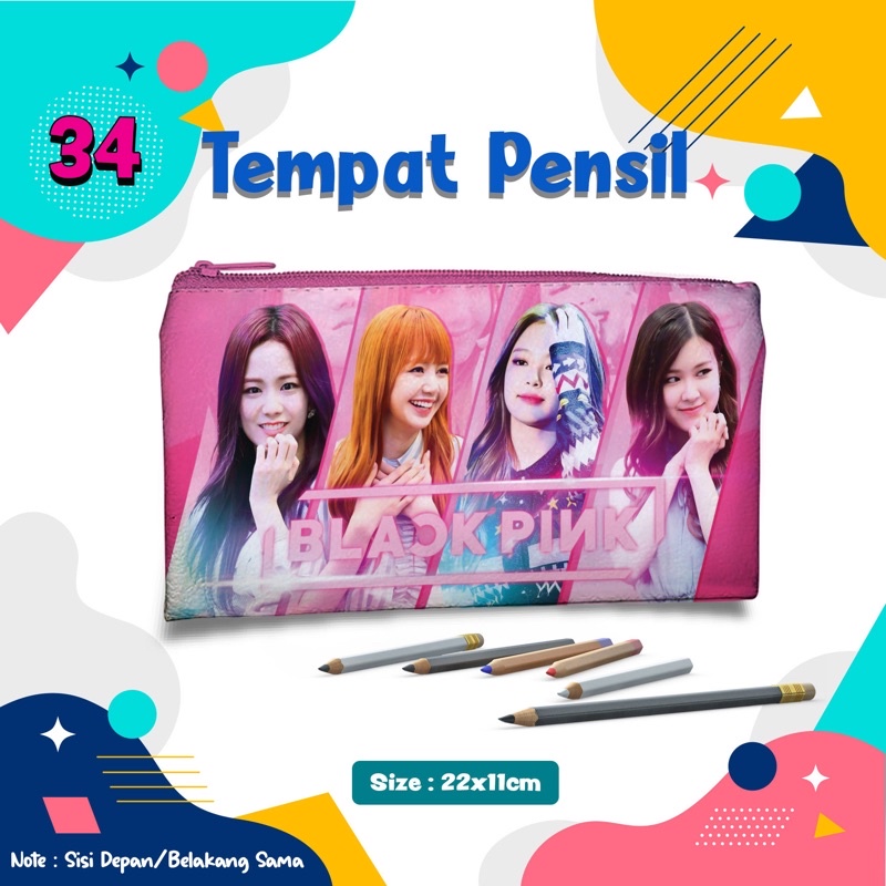 

Pencil Case Black Pink Tempat Pensil Custom Nama Foto souvenir Kostak kotak Penyimpanan Pouch Dompet