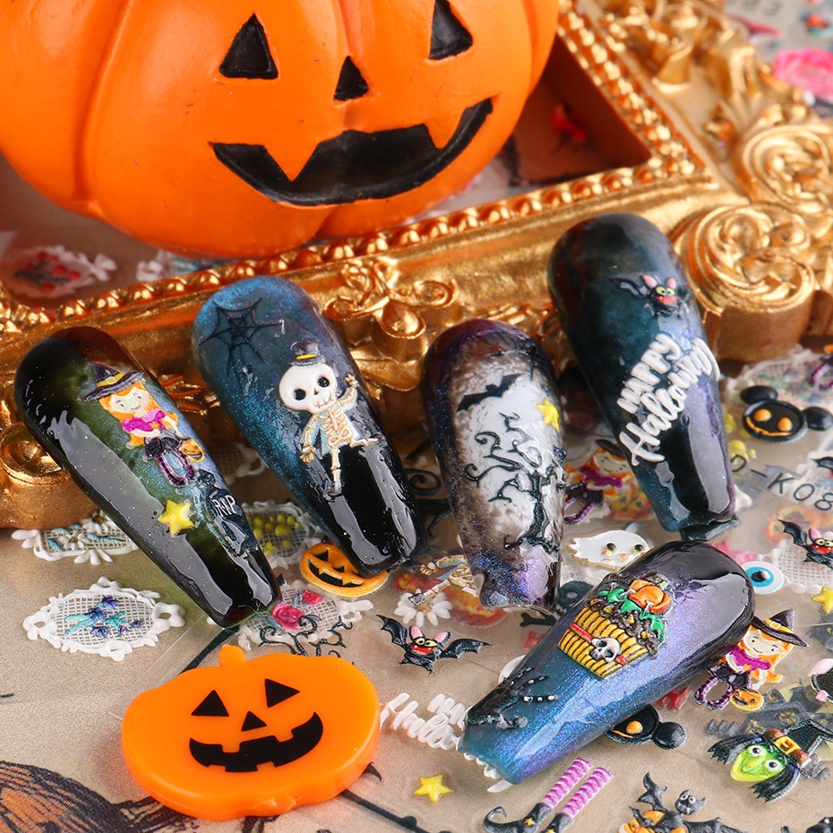 1 Pc Stiker Kuku Motif Renda Bunga Mawar Putih 5D Untuk Dekorasi Pesta Halloween