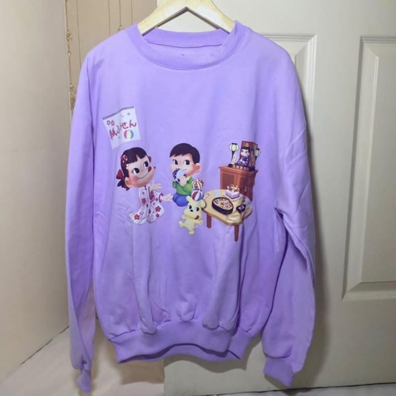 [NEW] Crewneck Sweater Oversized Milky Peko & Poko Chan Celebrate Lilac
