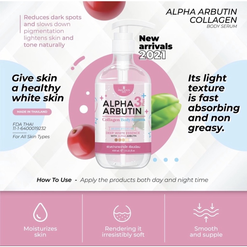 Alpha Arbutin 3Plus 10x Whitening Booster Collagen Body Serum / Serum Badan 500ml Precious Skin