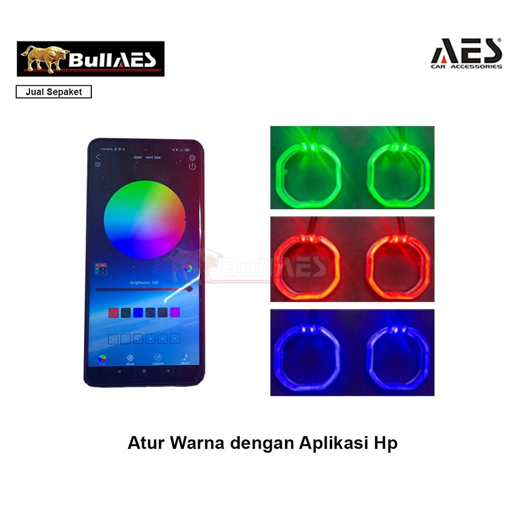 Ae Kristal Kotak RGB 2 ring 1 modul APP Bluetooth ANDROID IOS MERK AES