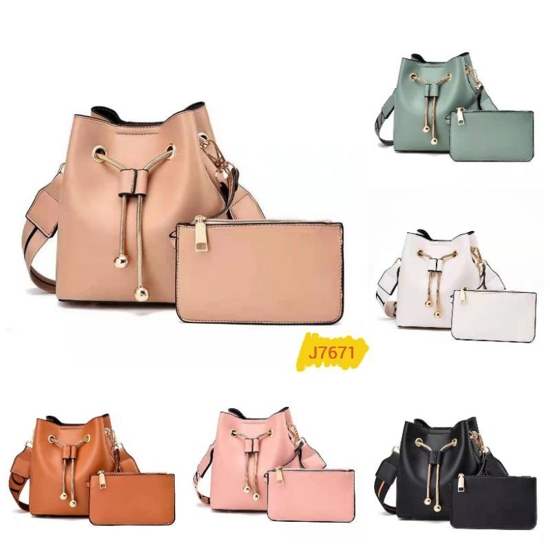 MSGT J7671 GD2 tas selempang wanita import fashion paket 2in1 tas serut kulit pu realpict batam